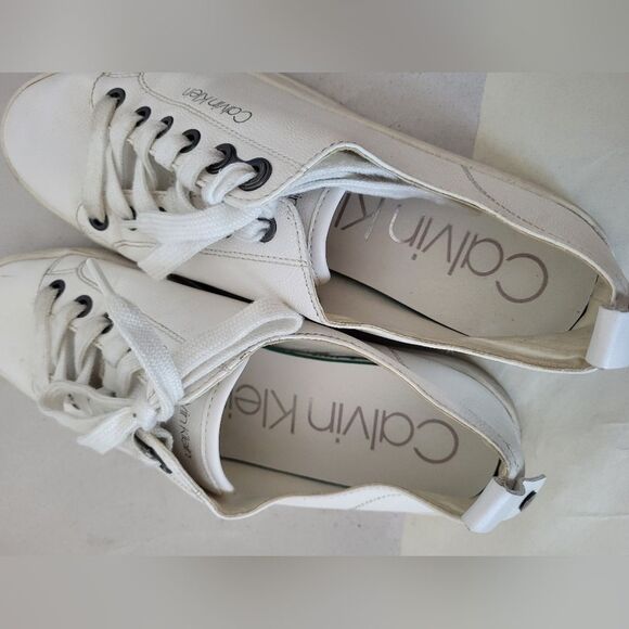 Calvin Klein Michaela Vegan Leather Sneakers White Lace Up Streetwear Casual 9.5 - Picture 8 of 10